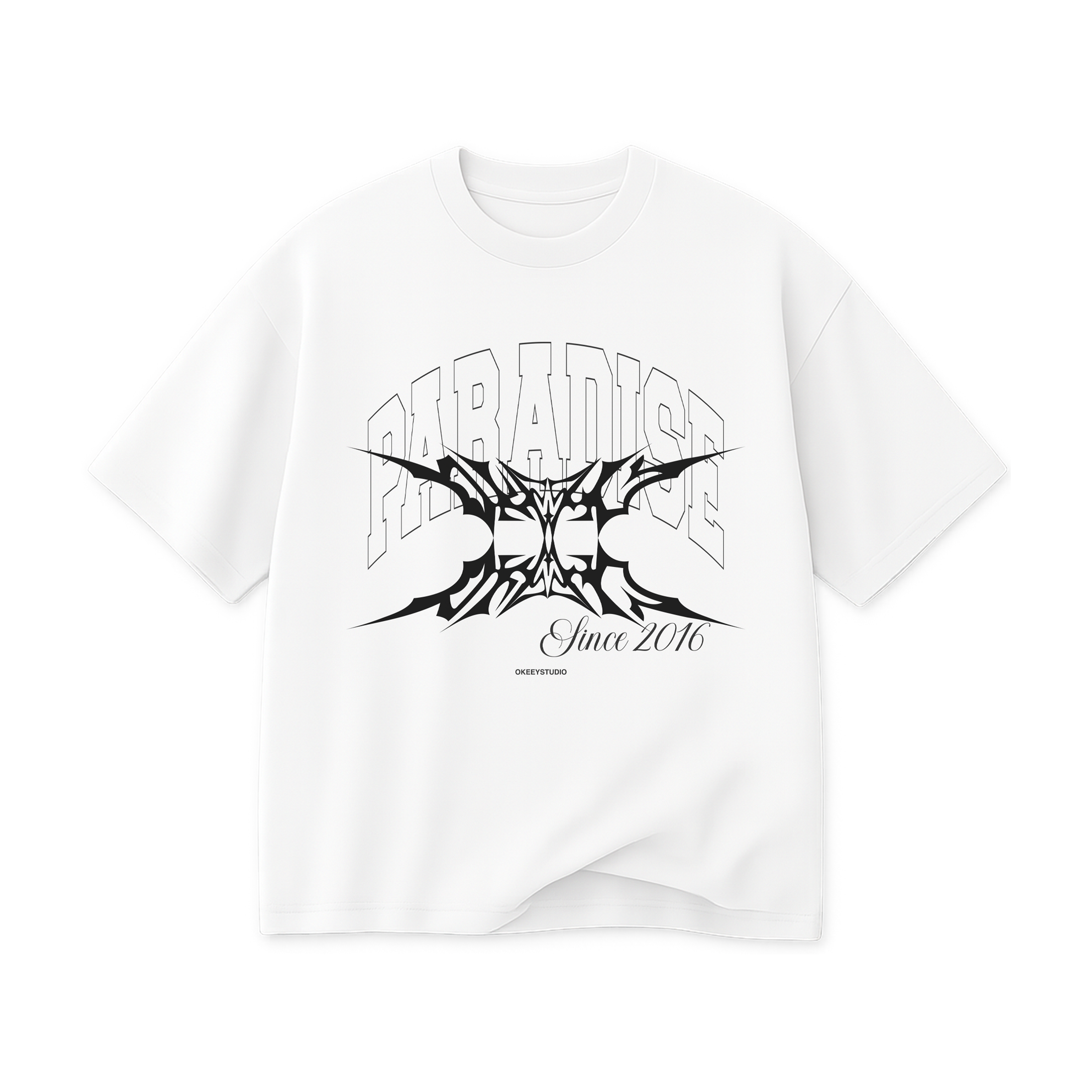 PARADISE WHITE T SHIRT ( BOXY FIT )